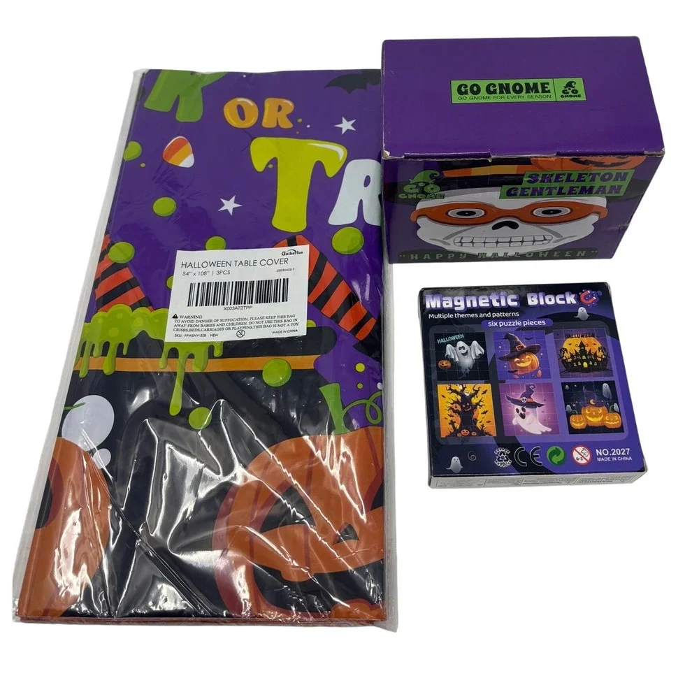 Halloween Bundle Table Covers Go Gnome Lantern Figurines Magnetic Block Puzzle